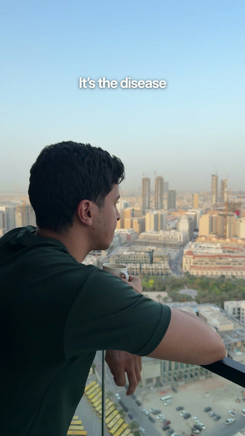 Working board frame: the creator in profile on a balcony